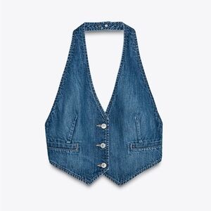 Zara Blue Denim Buttoned Vest